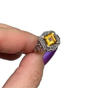 Citrine Ring Solid Sterling Silver 925 Size 6 Vintage Antique Style Setting